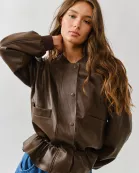 AJJ5037 RELAXED FIT DRAWSTRING VEGAN LEATEHR JACKET