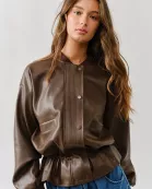 AJJ5037 RELAXED FIT DRAWSTRING VEGAN LEATEHR JACKET