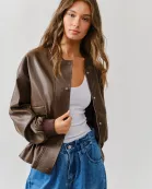 AJJ5037 RELAXED FIT DRAWSTRING VEGAN LEATEHR JACKET