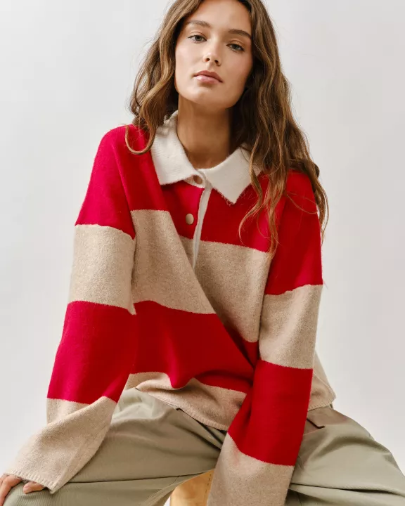 AJT5047 STRIPED POLO NECK SWEATER