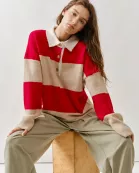 AJT5047 STRIPED POLO NECK SWEATER