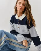 AJT5047 STRIPED POLO NECK SWEATER