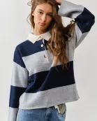 AJT5047 STRIPED POLO NECK SWEATER