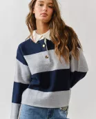 AJT5047 STRIPED POLO NECK SWEATER