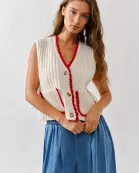 AJT5071 CONTRAST BINDING WIDE RIB SWEATER VEST