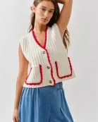 AJT5071 CONTRAST BINDING WIDE RIB SWEATER VEST