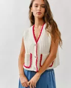 AJT5071 CONTRAST BINDING WIDE RIB SWEATER VEST