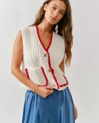 AJT5071 CONTRAST BINDING WIDE RIB SWEATER VEST