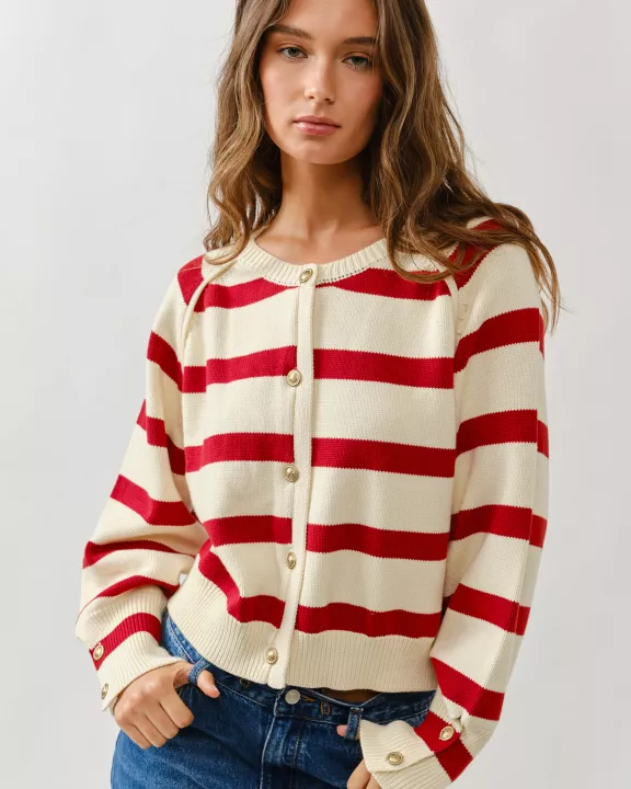 AJT5077 STRIPE REGLAN SWEATER CARDIGAN