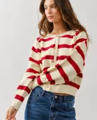 AJT5077 STRIPE REGLAN SWEATER CARDIGAN