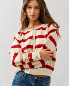 AJT5077 STRIPE REGLAN SWEATER CARDIGAN