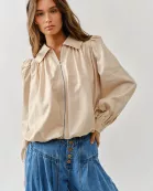 AJJ5090 LOVELY SHIRRING BUBBLE BOMBER JACKET
