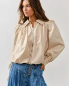 AJJ5090 LOVELY SHIRRING BUBBLE BOMBER JACKET