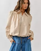 AJJ5090 LOVELY SHIRRING BUBBLE BOMBER JACKET
