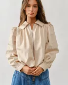 AJJ5090 LOVELY SHIRRING BUBBLE BOMBER JACKET