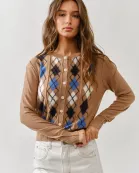 AJT5092 RELAXED FIT ARGYLE SWEATER CARDIGAN