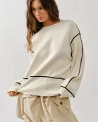 AJT5102 OVERSIZED FIT CONTRAST STITCHING SWEATER