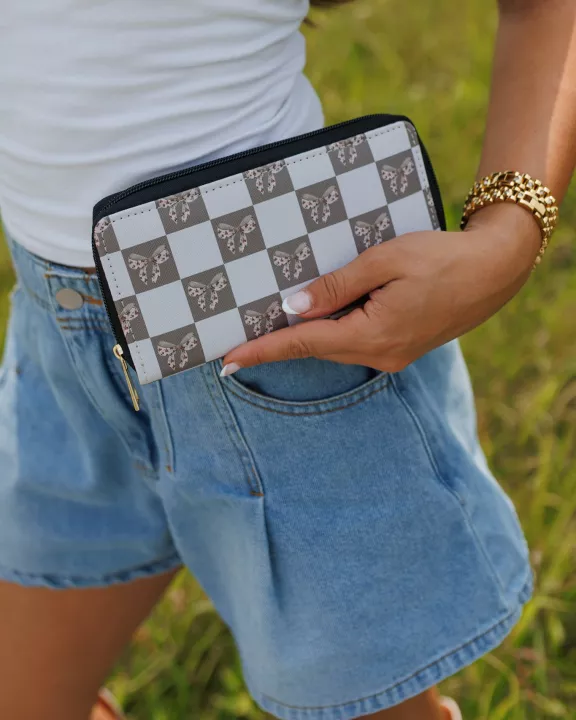 Beige Bow Checkerboard Wallet