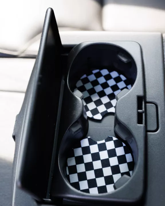 Black & White Checkerboard Car Coasters 2-Pack