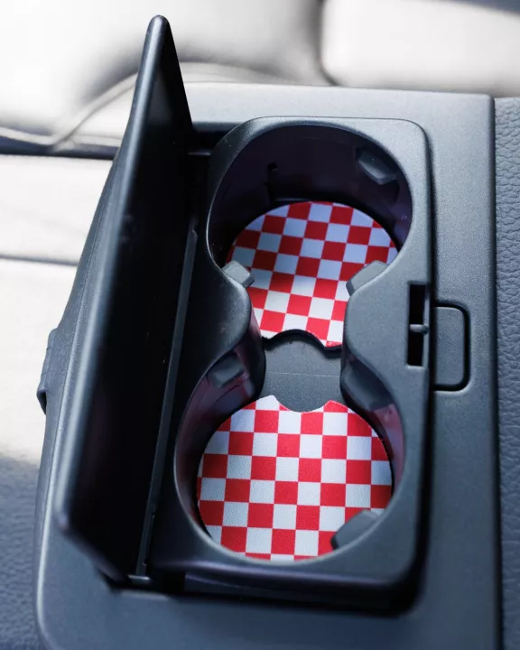 Red & White Checkerboard Car Coasters 2-Pack