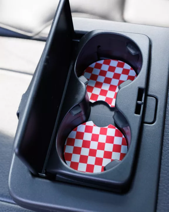Red & White Checkerboard Car Coasters 2-Pack