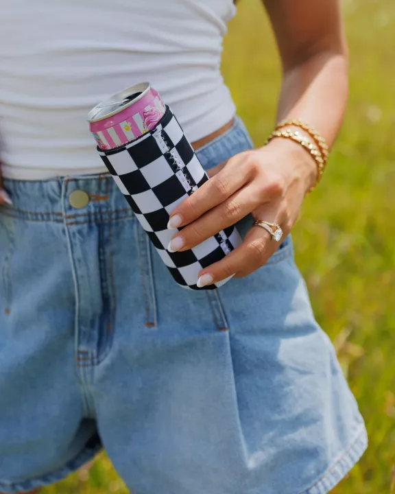 Black & White Checkerboard Coozie 2-Pack