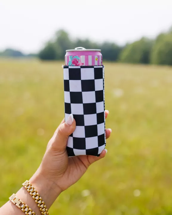 Black & White Checkerboard Coozie 2-Pack