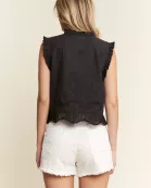 PLUS SIZE SLEEVELESS RUFFLE FRONT TIE TOP