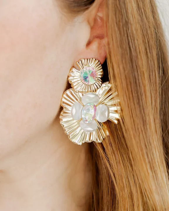 Zara Iridescent Statement Earrings - Gold