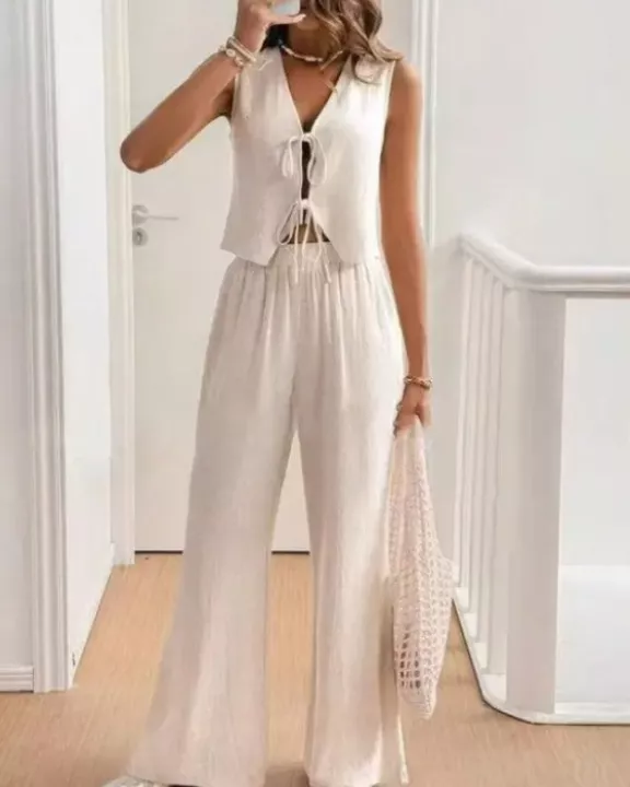 Sleeveless Linen Two-Piece Pants Set
