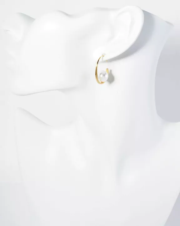 Pearl In The Center 14K-Gold-Dipped 25mm Sleek Hoop Earrings