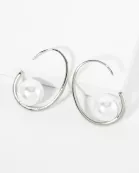 Pearl In The Center 14K-Gold-Dipped 25mm Sleek Hoop Earrings