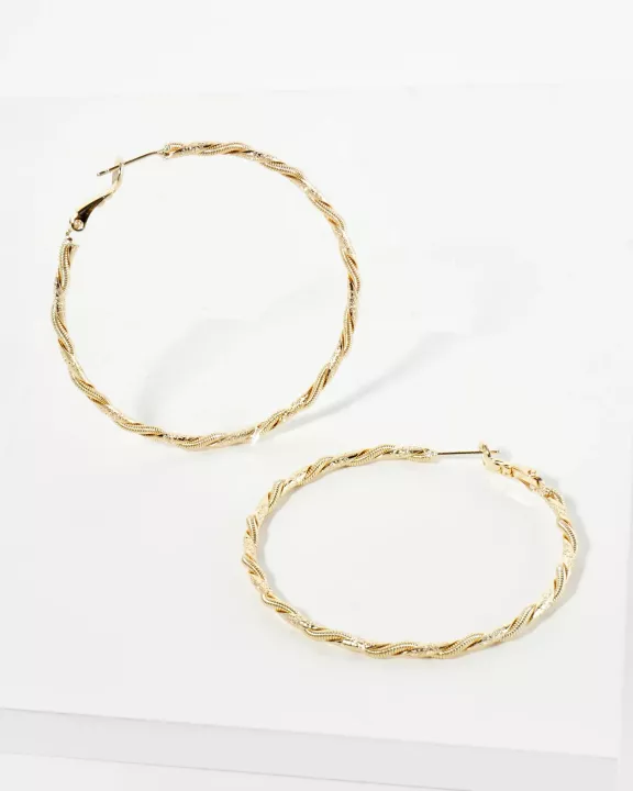 Wrapped With Snake Chain 14K-Gold-Dipped 50mm Latch-Back Hoop Earrings