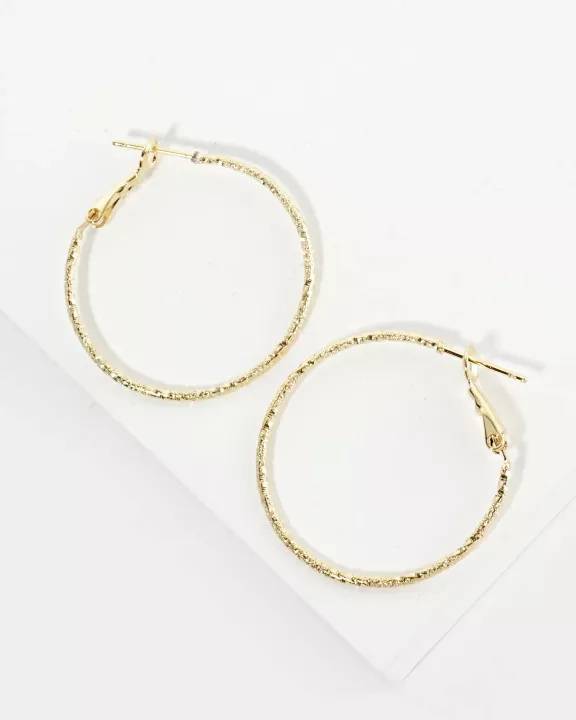 30mm Textured 14K-Gold-Dipped Lightweight Latch-Back Hoop Earrings