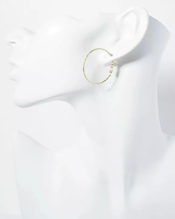 30mm Textured 14K-Gold-Dipped Lightweight Latch-Back Hoop Earrings