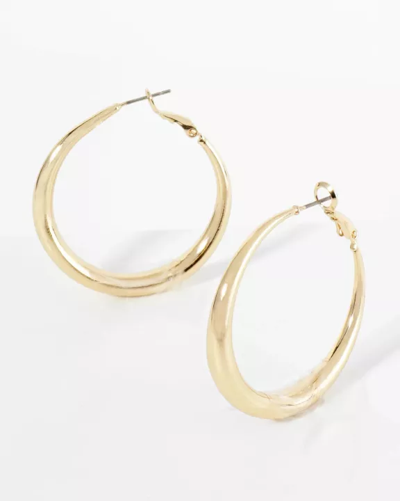 40mm Polished 14K-Gold-Dipped Tapered Classic Hoop Earrings