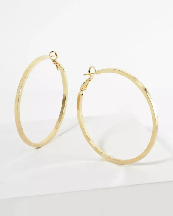 50mm 14K-Gold-Dipped Smooth Classic Latch-Back Hoop Earrings
