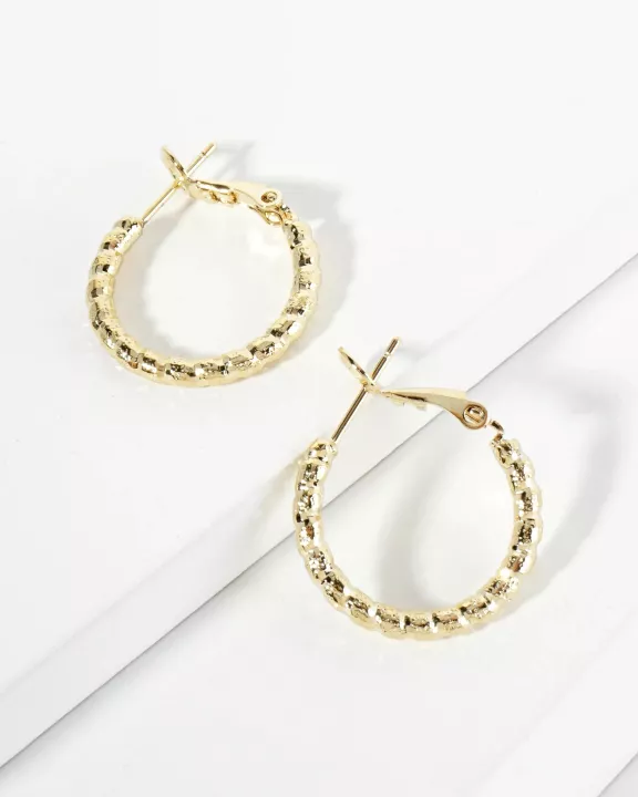 20mm 14K-Gold-Dipped Latch-Back Hoop Earrings With A Texture That Maximizes Shine