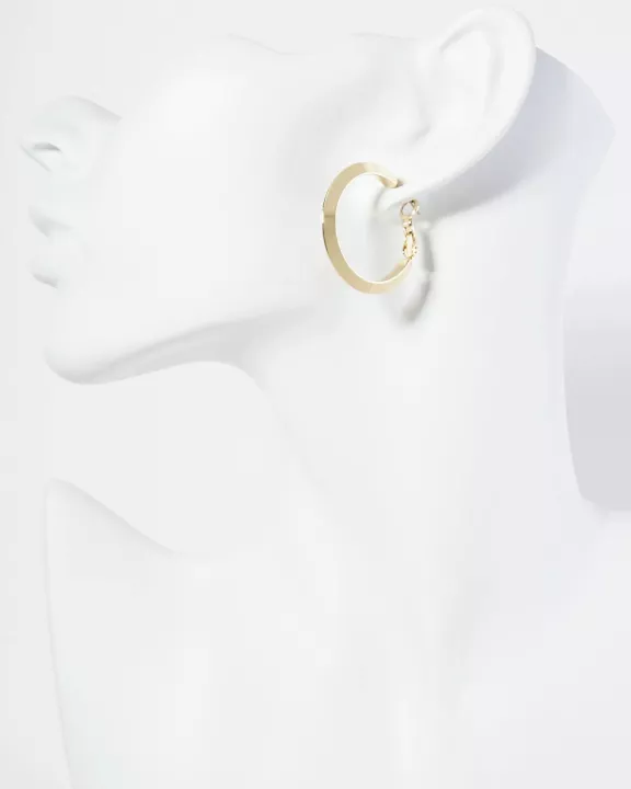 30mm Polished 14K-Gold-Dipped Brass Latch-Back Angled Hoop Earrings