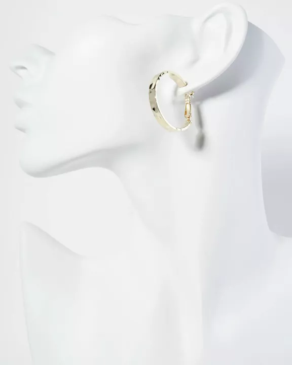 30mm Hammered-Texture 14K-Gold-Dipped Latch Back Chunky Hoop Earrings