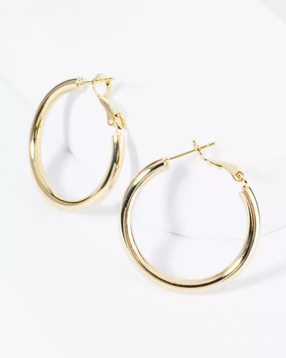 30mm 14K-Gold-Dipped Latch-Back Hoop Earrings With 2 And A Half Mm Thickness