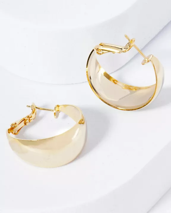 25mm Polished 14K-Gold-Dipped Tapered Latch Back Hoop Earrings