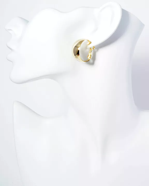 25mm Polished 14K-Gold-Dipped Tapered Latch Back Hoop Earrings
