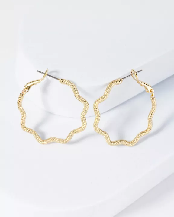 30mm Textured 14K-Gold-Dipped Abstract Wavy Latch Back Hoop Earrings