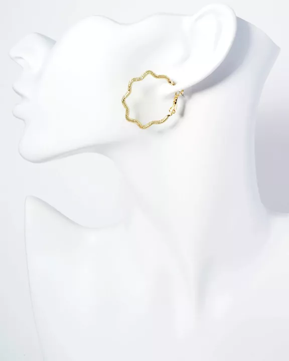 30mm Textured 14K-Gold-Dipped Abstract Wavy Latch Back Hoop Earrings