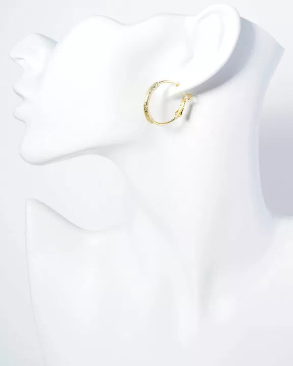 25mm 14K-Gold-Dipped Latch-Back Hoop Earrings With Center Textured Accent