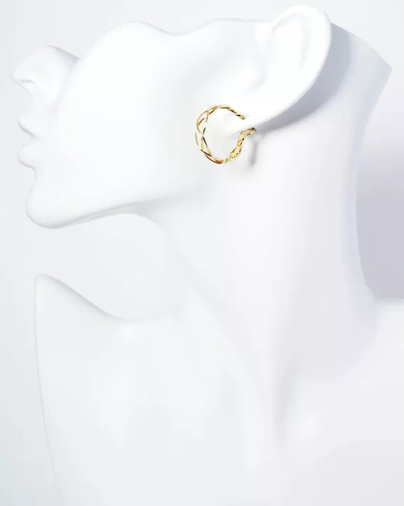 20mm Triple Wire Wrapped 14K-Gold-Dipped Latch Back Hoop Earrings