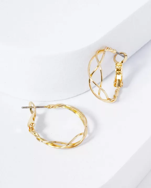 20mm Triple Wire Wrapped 14K-Gold-Dipped Latch Back Hoop Earrings