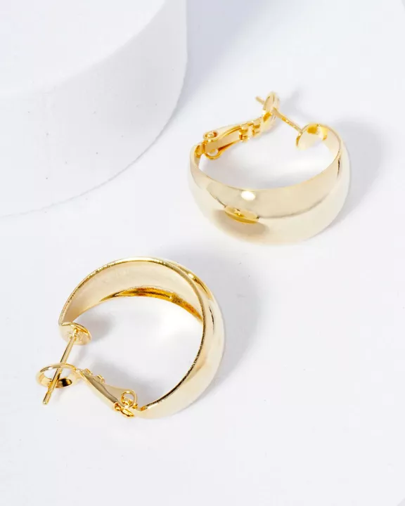 20mm Polished 14K-Gold-Dipped Tapered Latch Back Hoop Earrings