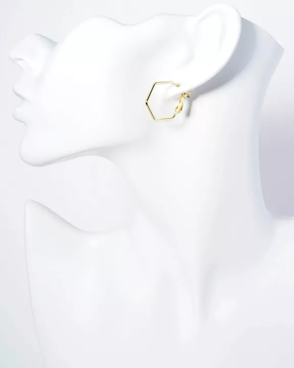 20mm Polished 14K-Gold-Dipped Hexagon Latch Back Hoop Earrings